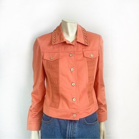 St. John Sport Jacket Cotton Panel Peach Knit S - Picture 1 of 8